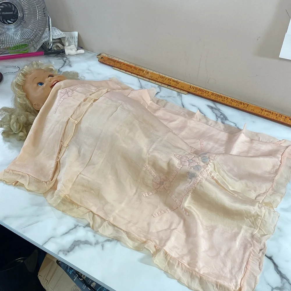 Vintage 60s The JS Hudson Co Zip up‎ Silk Swaddle Blanket Set Baby Pink Ruffle